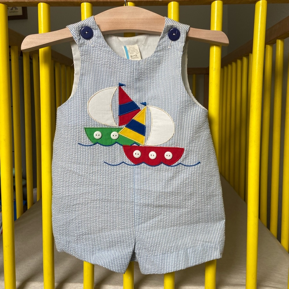 NWT vintage 80s seersucker primary boat romper
